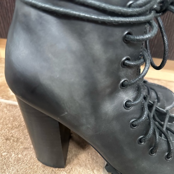 New Boots Jeffrey Campbell Palermo Zip Lace Up 7M Free People distressed black - Picture 7 of 8